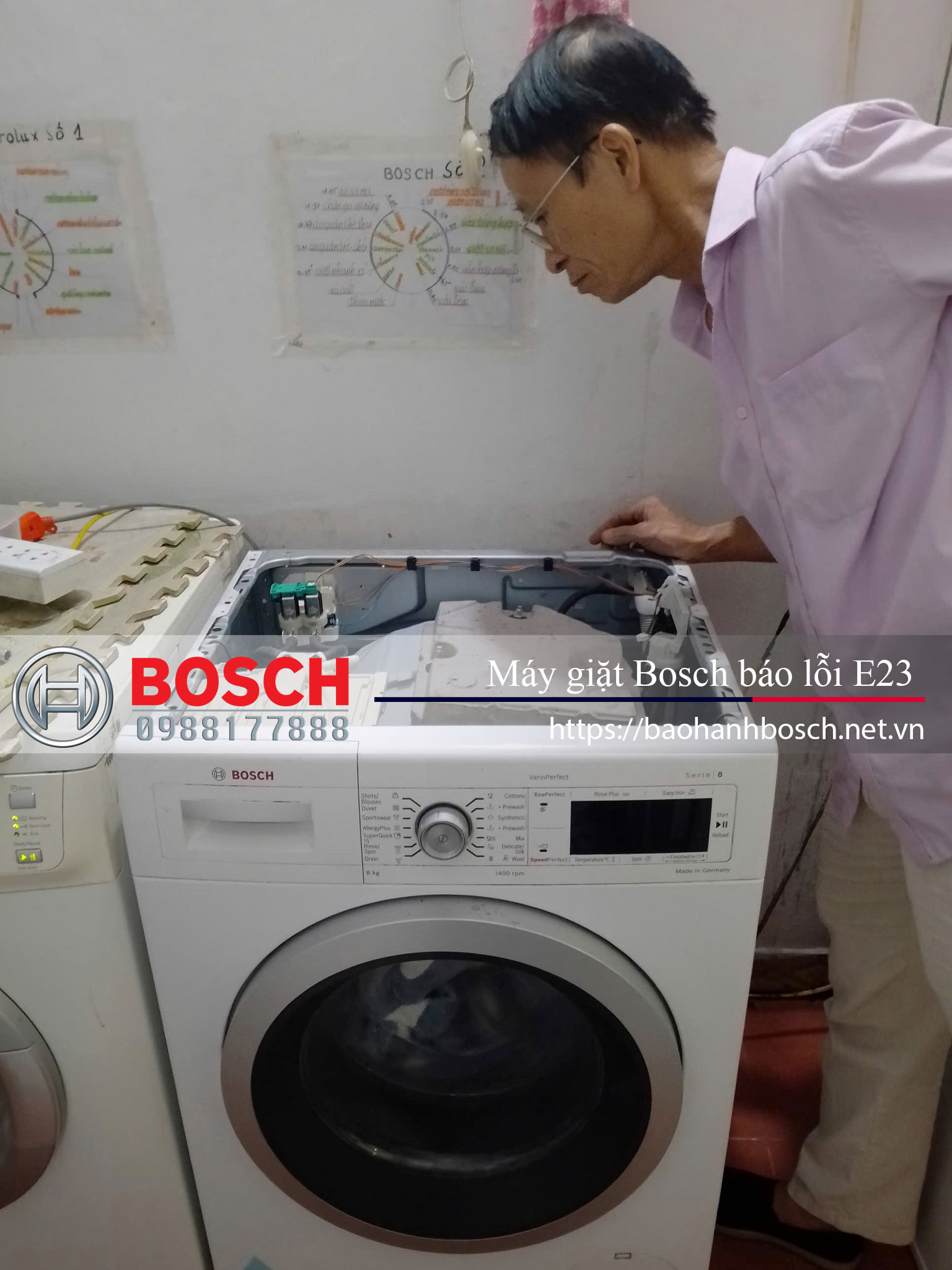 Bảo hành Bosch nhận sửa máy giặt Bosch báo lỗi E23