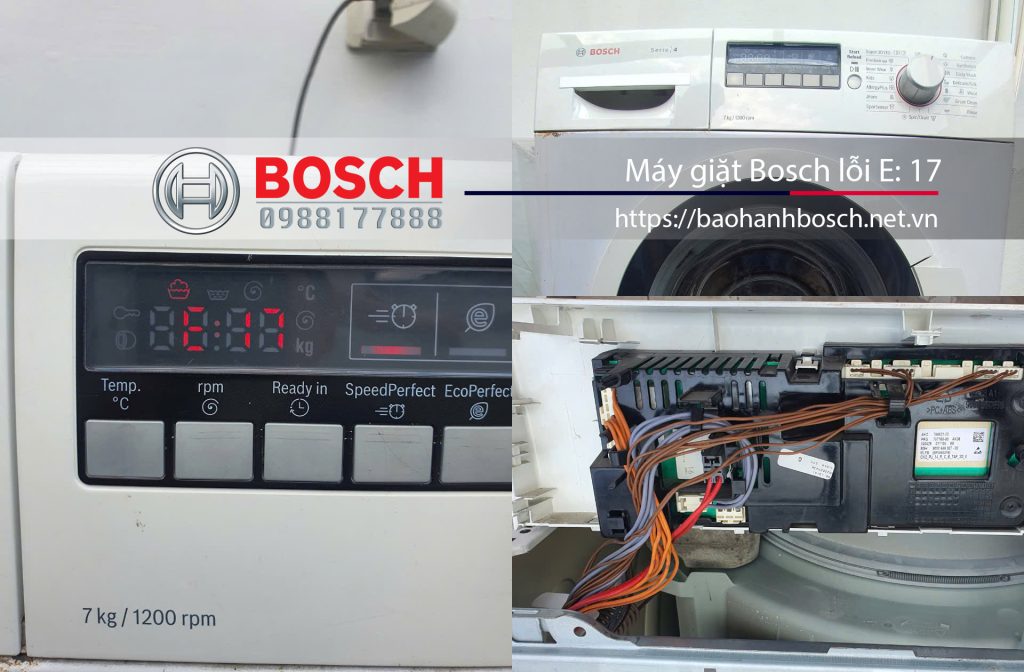 Máy giặt Bosch lỗi E:17, sửa chữa bảo dưỡng tại trung tâm Dịch Vụ Sửa Chữa Bosch chính hãng tại Việt Nam.