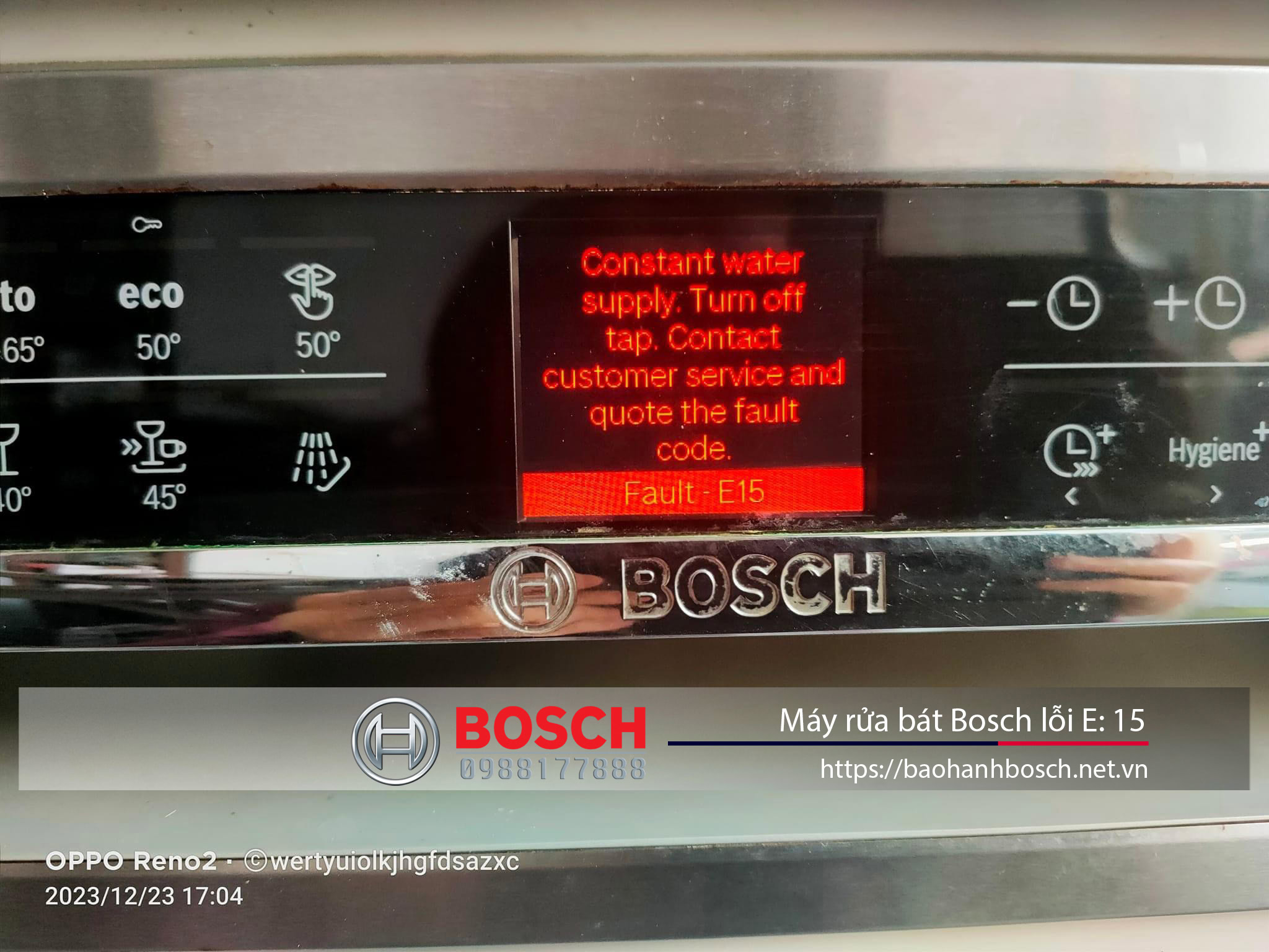 Máy rửa bát Bosch lỗi E:15, dịch vụ bảo hành Bosch chính hãng tại Việt Nam.