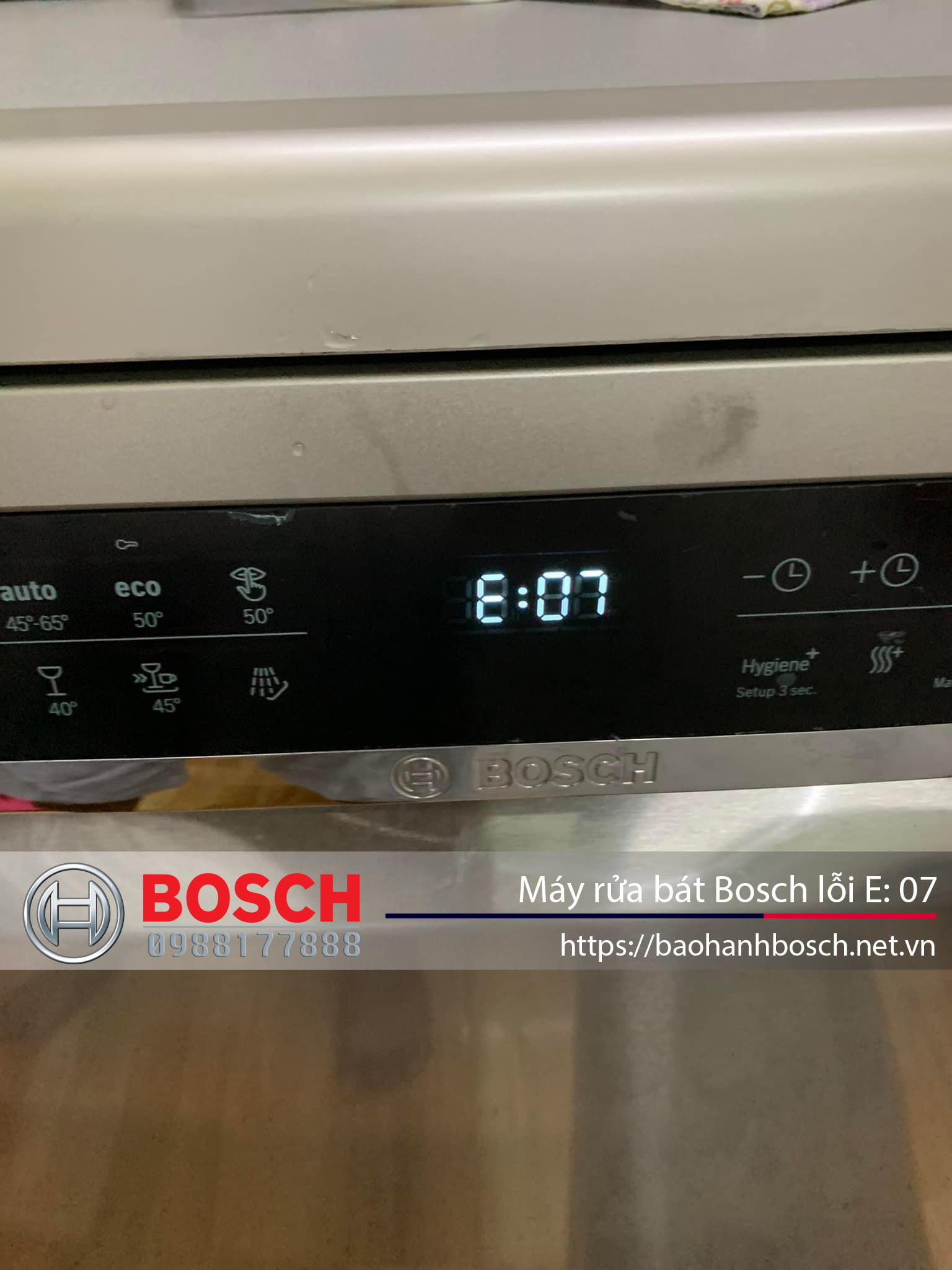 Bảo hành Bosch máy rửa bát lỗi E: 07, dịch vụ bảo trì chính hãng Bosch tại Việt Nam.