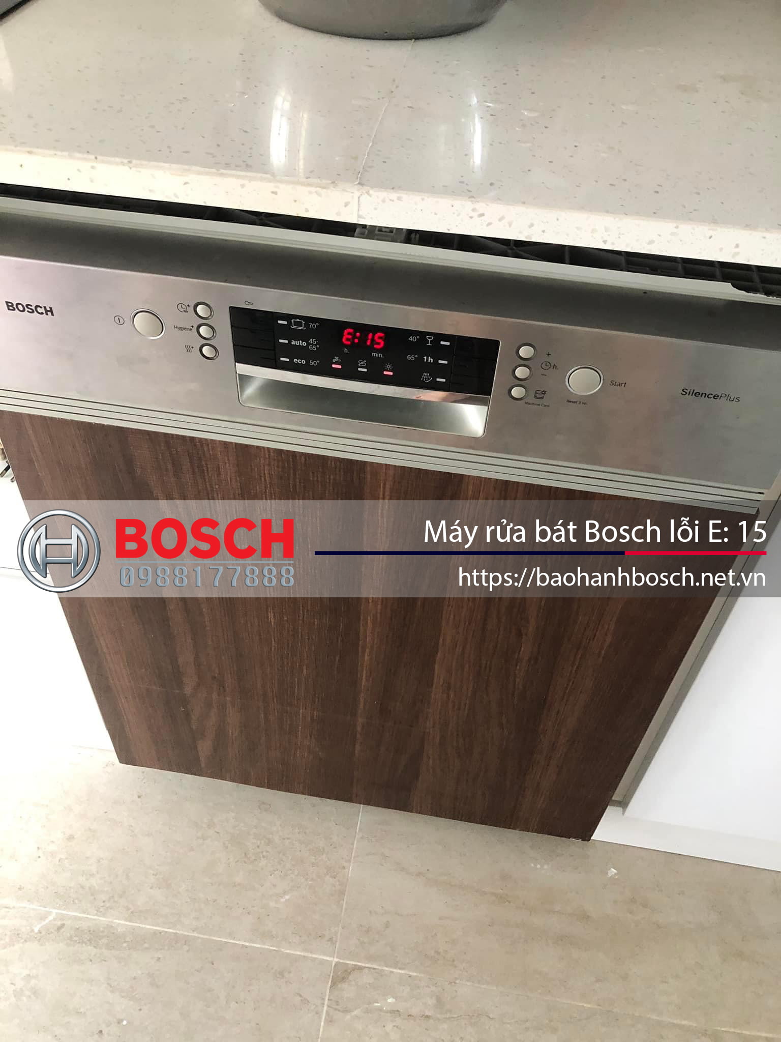 Máy rửa bát Bosch lỗi E:15, dịch vụ bảo hành Bosch chính hãng tại Việt Nam.
