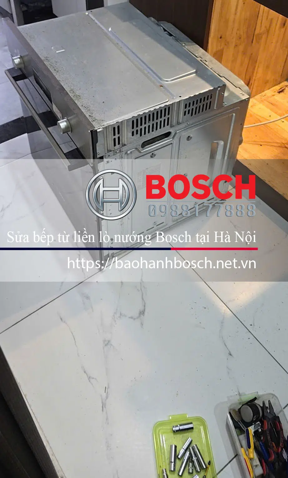 Hình ảnh của bếp nướng Bosch được sửa chữa tại Hà Nội, thể hiện dịch vụ bảo hành, bảo trì uy tín của Bosch.